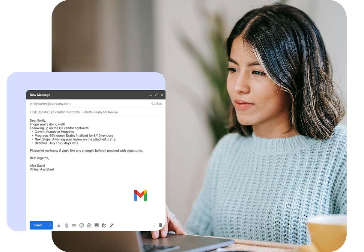 virtual assistant outsourcing personnel sending emails